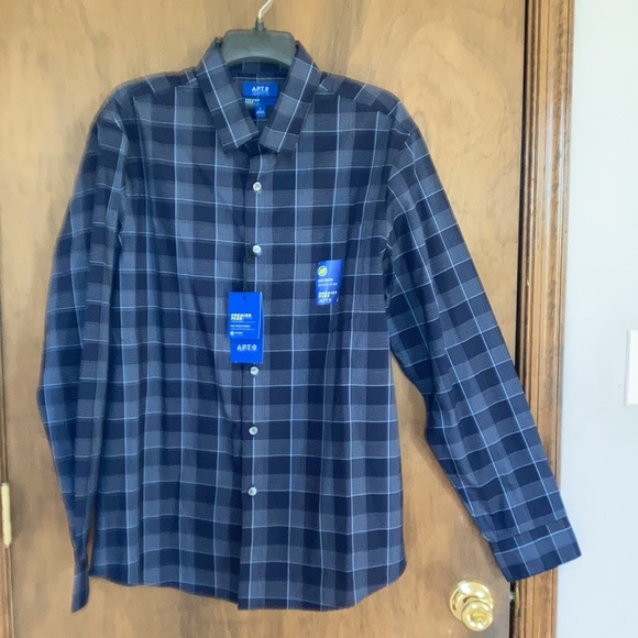Apt 9 premier flex no iron plaid print button down shirt size L - Picture 4 of 17